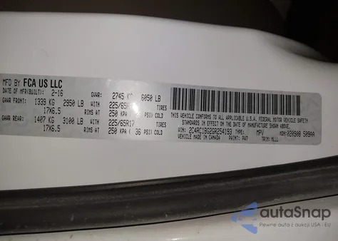 2016 Chrysler Town & Country Touring из США, поврежденный, VIN 2C4RC1BG2GR254193